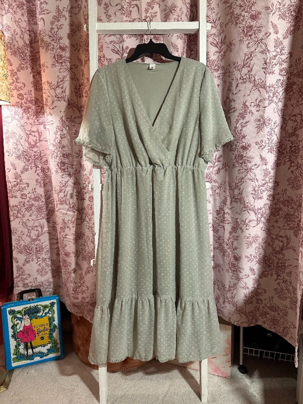 Mimi + Daphne Sage Green Floral Cottagecore Tiered Midi Dress Size XL